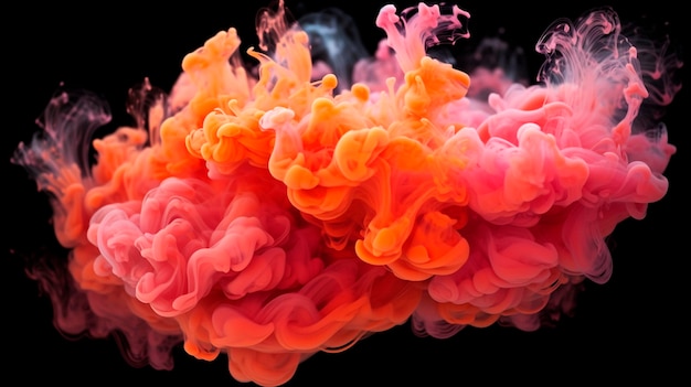 Bubbly pink and orange multicolored smoke puff cloud design elements on a dark background Generative AI illustration