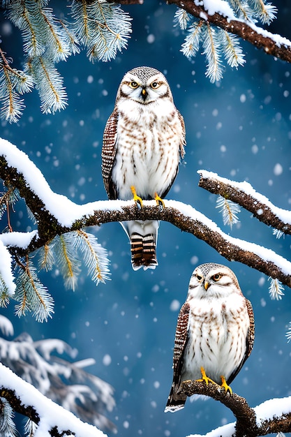 Photo bubo scandiacus perched on a tree branch