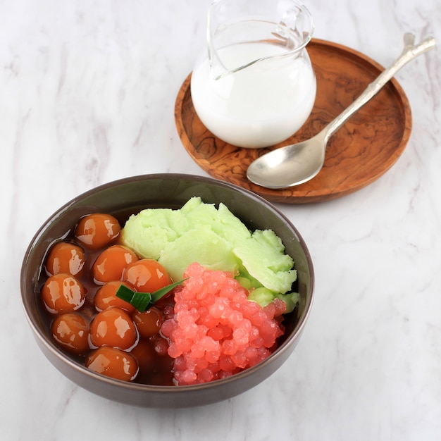 Bubur Campur Madura or Maduranese Mix Porridge, with Various Ingredient. Popular in Indonesia during Fasting or Lebaran for Takjil Breakfasting.