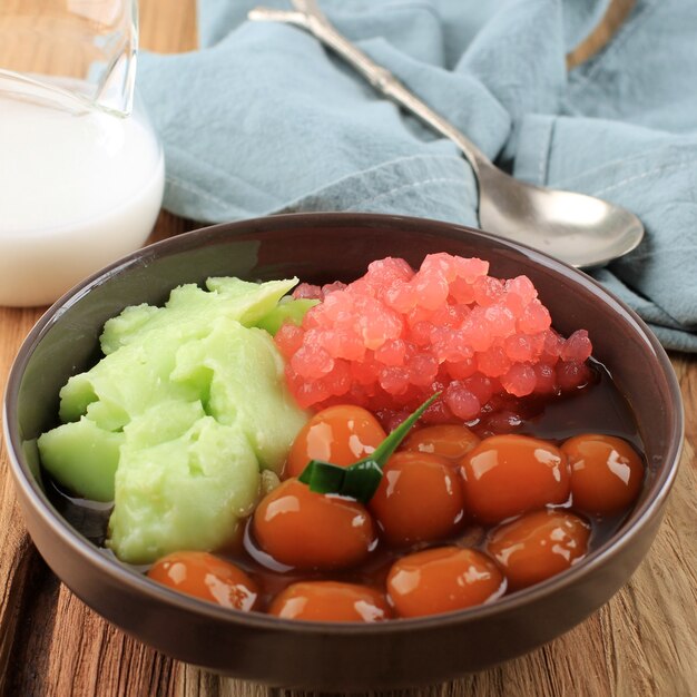 Bubur Campur Madura or Maduranese Mix Porridge, with Various Ingredient. Popular in Indonesia during Fasting or Lebaran for Takjil Breakfasting.