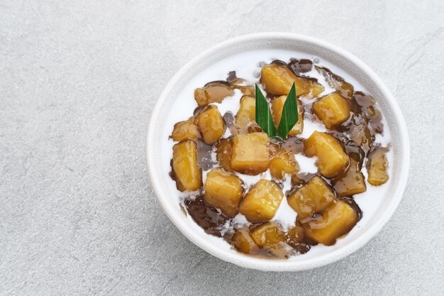 Bubur Ubi atau Jenang Telo is a dessert from Indonesia made of sweet potato palm sugar and tapioca