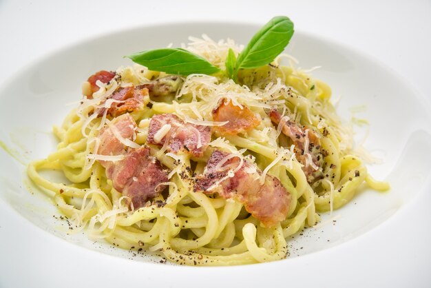 Bucatini Carbonara bacon and parmesan cheese