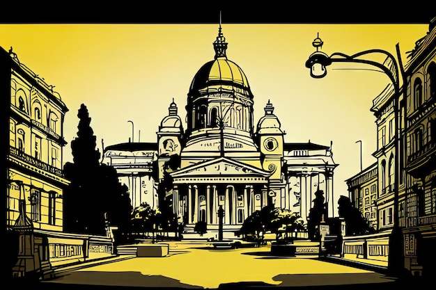 Bucharest Travel Illustration Romania Tourism Concept Graphic Art Drawing Imitation AI Generative Content