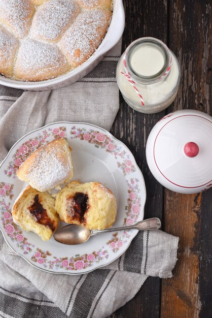 Buchteln  Sweet buns with plum jam