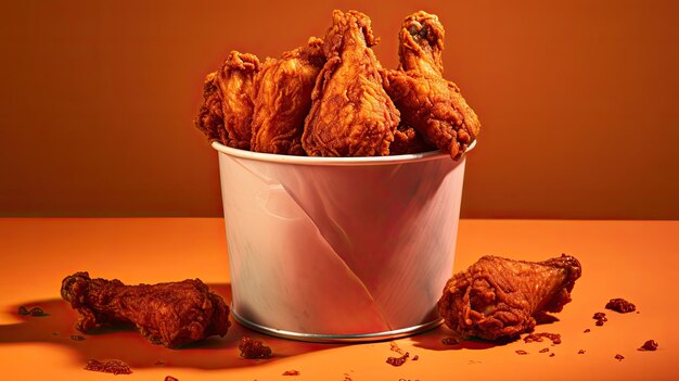 Bucket full of fried chicken wings and legs generative ai