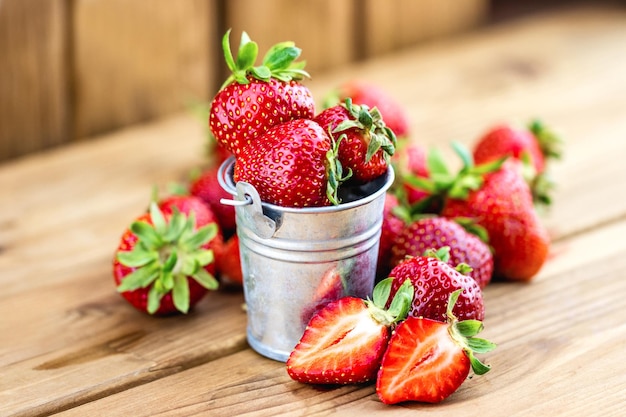 Bucket full of ripe strawberries