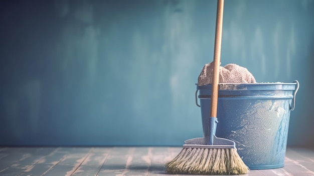 A bucket of mop and a bucket of dust