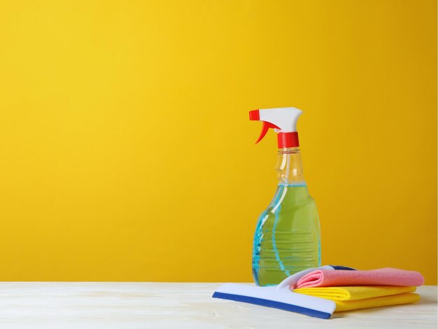 Bucket with cleaning supplies collection isolated on white background Housework concept design ele