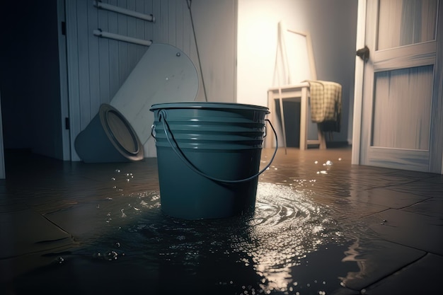 Bucket with mob in flooded basement or electrical room Generative ai