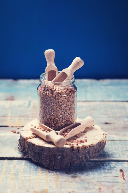 Buckwheat in glass containeer