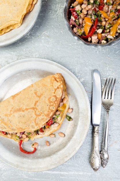 Buckwheat Pancake. Mexican Quesadilla.