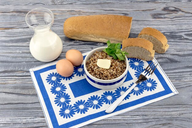 Buckwheat porridge on the table