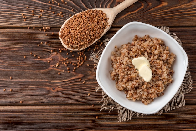 Buckwheat porridge with butter in a bowl