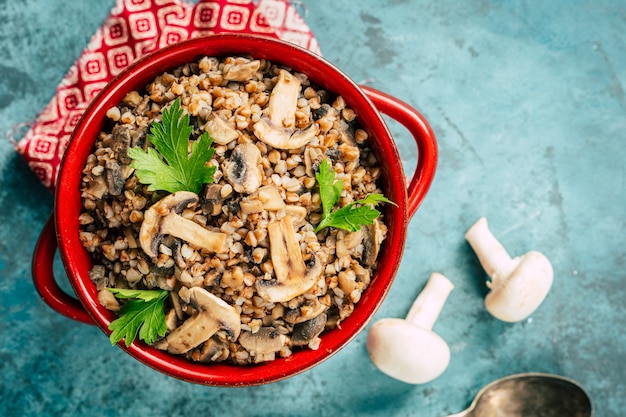 Buckwheat porridge with mushrooms. 