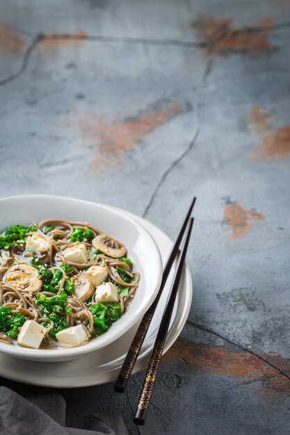 Buckwheat soba noodles soup for asian chinese japanese food