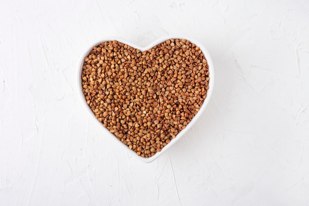 buckwheat on a white background, top view, vegan food