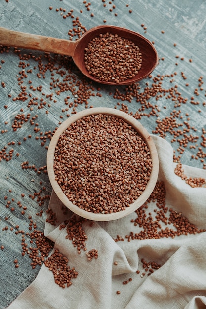 Buckwheat on wooden background