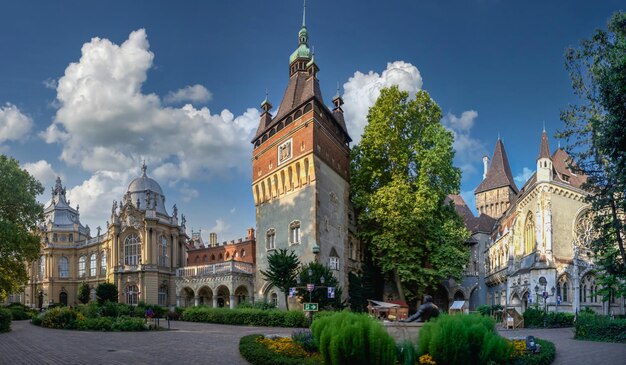 Budapest, Hungary 21.08.2021. Vajdahunyad Castle in the city park of Budapest, Hungary, on a sunny summer morning