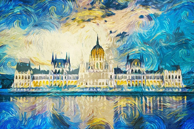 Budapest hungary oil paint landscape