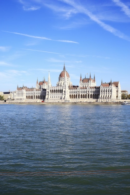 Paesaggio del parlamento di budapest, vista turistica della capitale dell'ungheria in europa, paesaggio architettonico