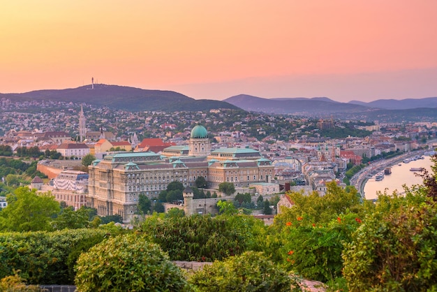 Budapest skyline in Hungary Night view on Parliament building over delta of Danube river