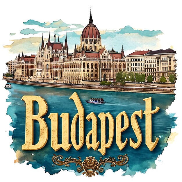 Foto testo di budapest con tipografia art nouveau audace e decorativa collezione di arti paesaggistiche ad acquerello