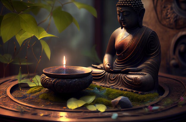 Buddha and aromatherapy on a beautiful background Generative AI