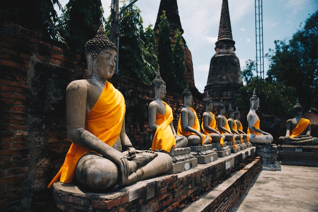 Buddha Background of some sculptures of the temples in the North of Thailand in the ancient city of Ayuthaya