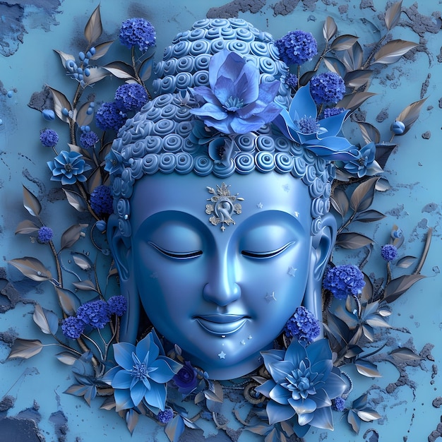 buddha in blue flowers 3d model