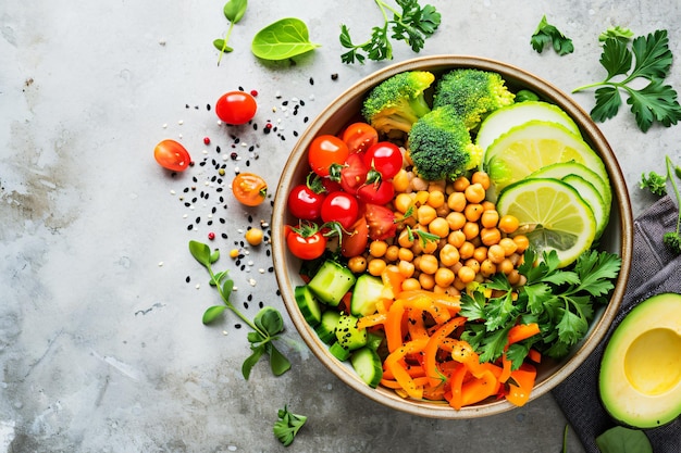 Photo buddha bowl dish with vegetables and legumes