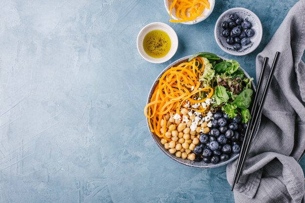 Buddha bowl salad with fresh vegetables 