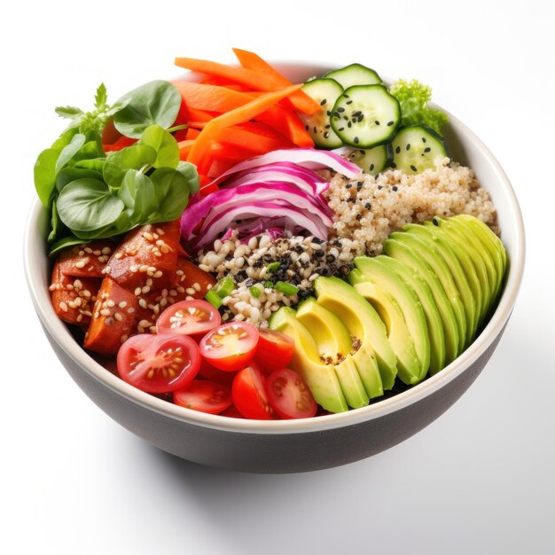 Buddha bowl Vegetarian bowl with grains veggies and protein isolated