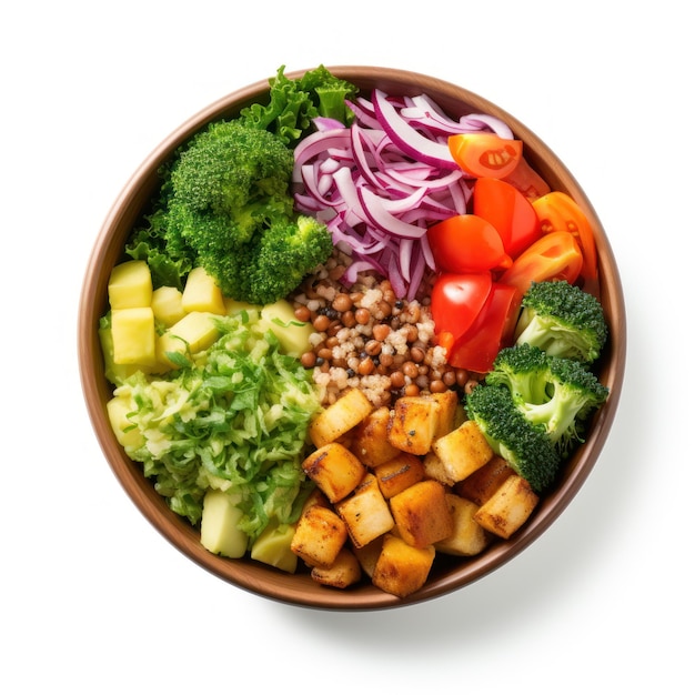 Buddha bowl Vegetarian bowl with grains veggies and protein isolated