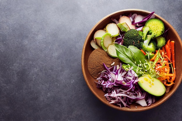 Buddha bowl with mixed vegetables healthy and nutritious vegan flour healthy food concept poke