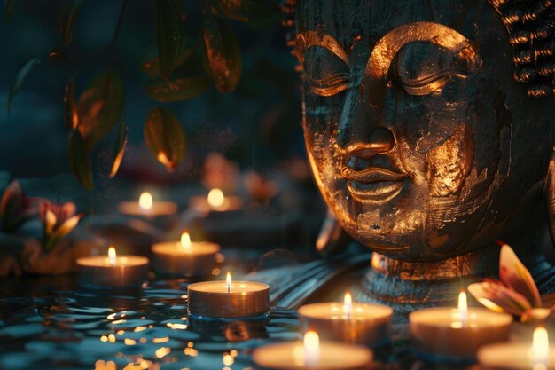 Buddha and candles religious concept