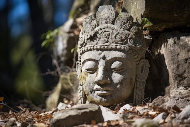 Buddha face carved in rough stone