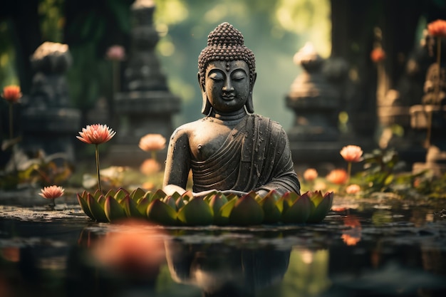 Buddha head in the pond