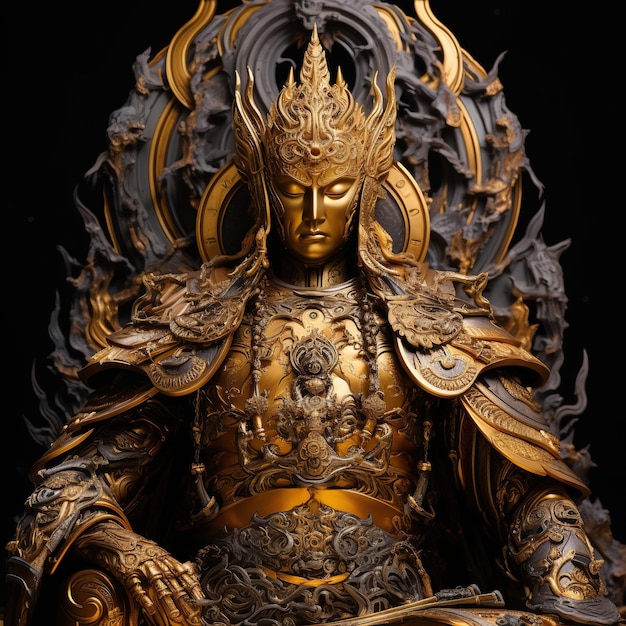 Photo buddha image of a samurai in golden armor