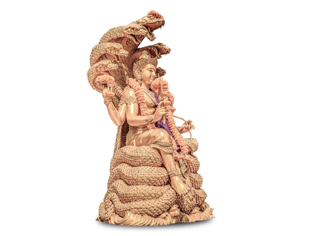 Photo buddha image sheltered by naga large snake dragon isolated on white background object isolated with clipping path