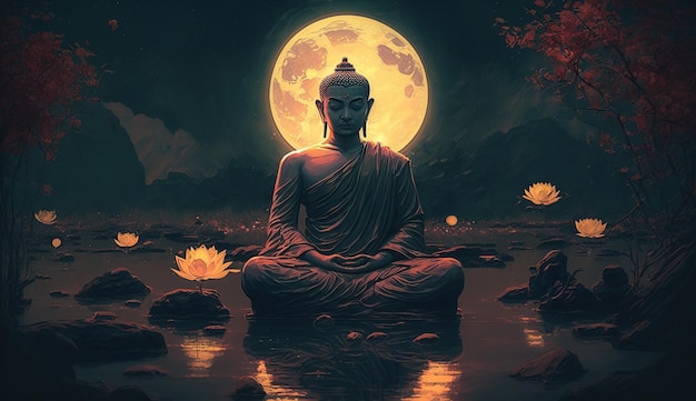 Фото Будда в медитации на буддийском фестивале счастливого будды пурнима весак