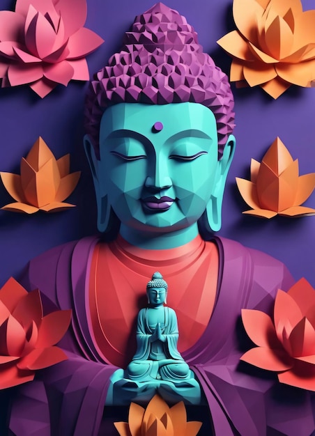 Buddha Low Poly Illustration Red Purple