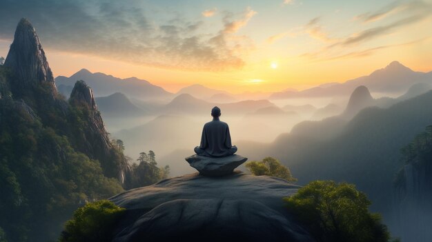 buddha meditating on top of the cliff