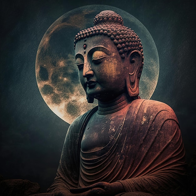 Buddha in meditation for Buddhist festival of Happy Buddha Purnima Vesak