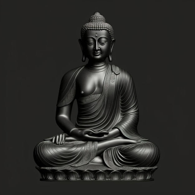 Buddha Purnima Buddha statue isolated on dark background Generative ai