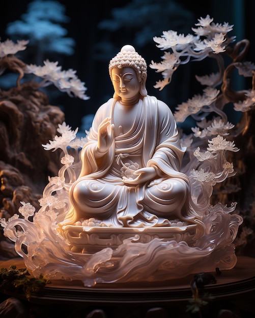 ブッダ・プールニマ ブッダ像の瞑想 花の背景