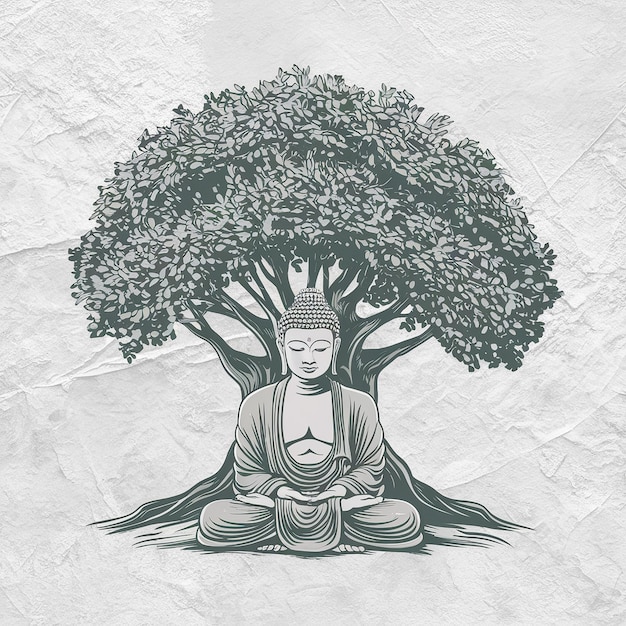 Foto illustrazione di buddha purnima vesak day gautam buddha seduto sotto l'albero bodhi isolato su sfondo bianco