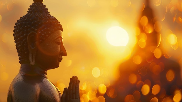 buddha silhouette on golden sunset background beliefs of Buddhism