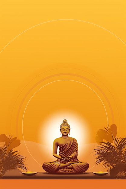 Будда сидит в Весак Будда Пурнима день с копировальным пространством Фон для Весак фестиваля день