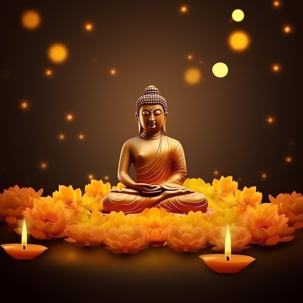 A buddha sits in in vesak buddha purnima day with copy space background for vesak festival day