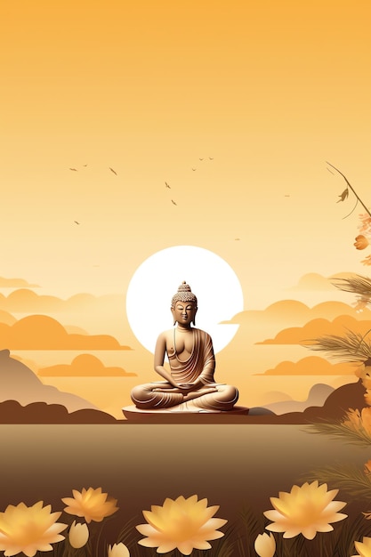 Photo a buddha sits in in vesak buddha purnima day with copy space background for vesak festival day